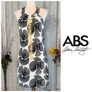 ABS (Allen B. Schwartz) Collection white with black floral halter dress.